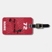パーソナライズな裂け目純ホッケー選手の赤 ラゲッジタグ (正面横)