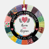 パーソナライズな記念日、パッチワークキルトパターン セラミックオーナメント (裏面)
