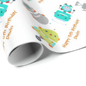 パーソナライズな誕生日のロボット ラッピングペーパー (ロールコーナー)