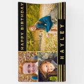 パーソナライズな誕生日の金ゴールドの黒のストライプの写真 横断幕 (縦)