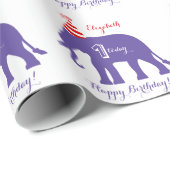 パーソナライズな象の幸せな第1誕生日 ラッピングペーパー (ロールコーナー)