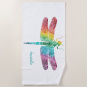 パーソナライズな豪華な虹の水彩画のトンボ ビーチタオル (正面)