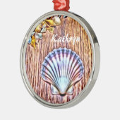 パーソナライズな貝殻のクリスマスツリーのオーナメント メタルオーナメント (左)