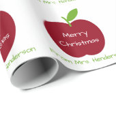 パーソナライズな赤いおよび緑の先生のりんご ラッピングペーパー (ロールコーナー)