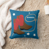 パーソナライズな赤いカウボーイ・ブーツ及びロープ クッション (ブランケット)