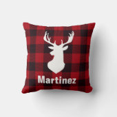 パーソナライズな赤いバッファローの点検の格子縞のシカの頭部 クッション (裏面)