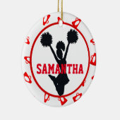 パーソナライズな赤いメガホンおよびチアリーダー セラミックオーナメント (右)