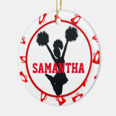 パーソナライズな赤いメガホンおよびチアリーダー セラミックオーナメント (左)