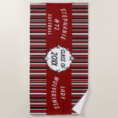 パーソナライズな赤くおよび黒い学校の卒業 ビーチタオル (正面)