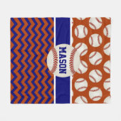 パーソナライズな赤く青い野球 フリースブランケット (正面(横))