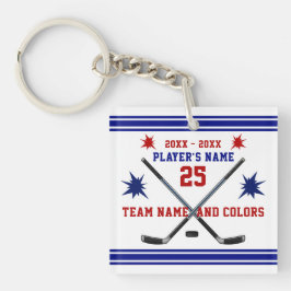 パーソナライズな赤く、白くおよび青のホッケーのギフト キーホルダー
