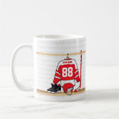 パーソナライズな赤と白のアイスホッケージャージー コーヒーマグカップ (左)