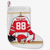 パーソナライズな赤と白のアイスホッケージャージー スモールクリスマスストッキング (正面)