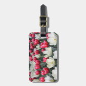 パーソナライズな赤と白のチューリップの荷物のラベル ラゲッジタグ (正面縦)