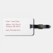 パーソナライズな赤と白のチューリップの荷物のラベル ラゲッジタグ (裏面横)