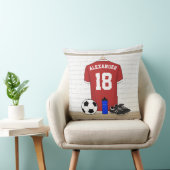 パーソナライズな赤と白のフットボールのサッカージャージー クッション (椅子)