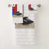 パーソナライズな赤と白のフットボールのサッカージャージー バスタオルセット (インサイチュ)