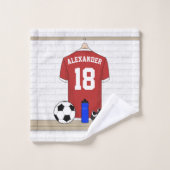 パーソナライズな赤と白のフットボールのサッカージャージー バスタオルセット (ウォッシュタオル)