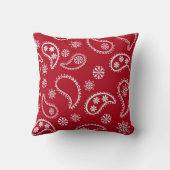 パーソナライズな赤と白のペイズリーパターン国 クッション (裏面)