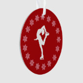 パーソナライズな赤と白の雪片のフィギュアスケート選手 オーナメント (正面)