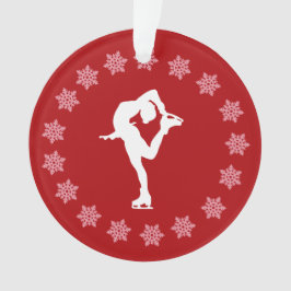 パーソナライズな赤と白の雪片のフィギュアスケート選手 オーナメント