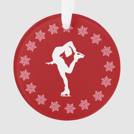 パーソナライズな赤と白の雪片のフィギュアスケート選手 オーナメント (正面)