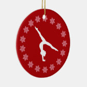 パーソナライズな赤と白の雪片の体操 セラミックオーナメント (右)