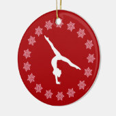 パーソナライズな赤と白の雪片の体操 セラミックオーナメント (左)