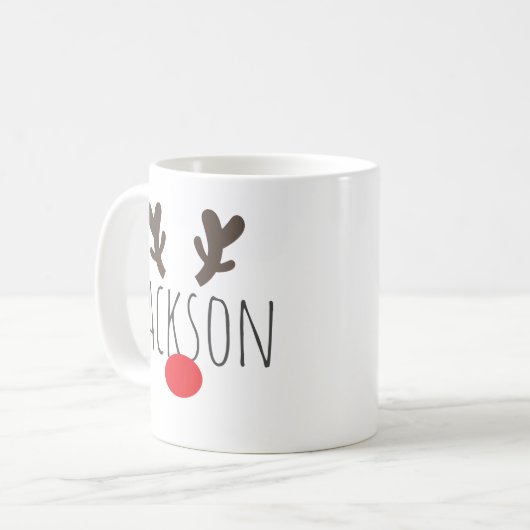 パーソナライズな赤ゆっくり進られたトナカイのマグ コーヒーマグカップ (正面左)