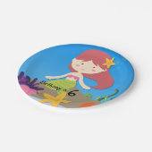 パーソナライズな赤毛の人魚の誕生日の紙皿 ペーパープレート (アングル)