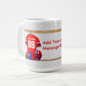 パーソナライズな赤白青のフットボールジャージー コーヒーマグカップ (正面左)