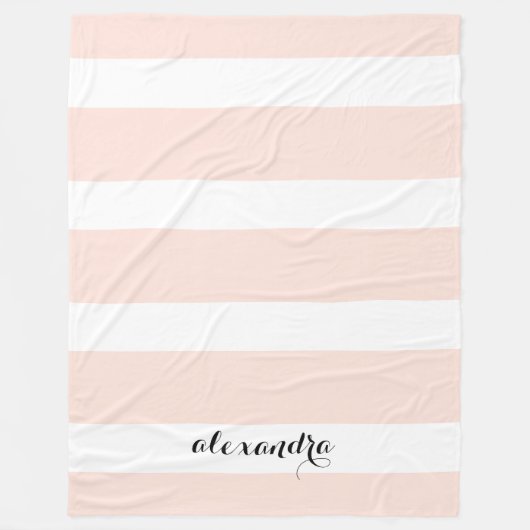 パーソナライズな赤面のピンクおよび白のストライプ フリースブランケット (正面)