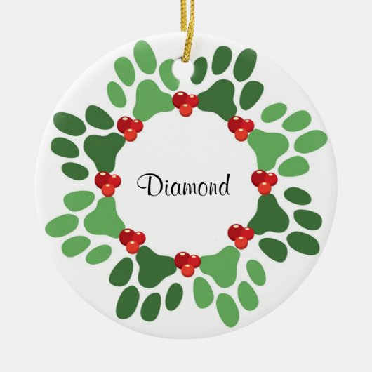 パーソナライズな足のプリントペットクリスマスのオーナメント セラミックオーナメント (正面)