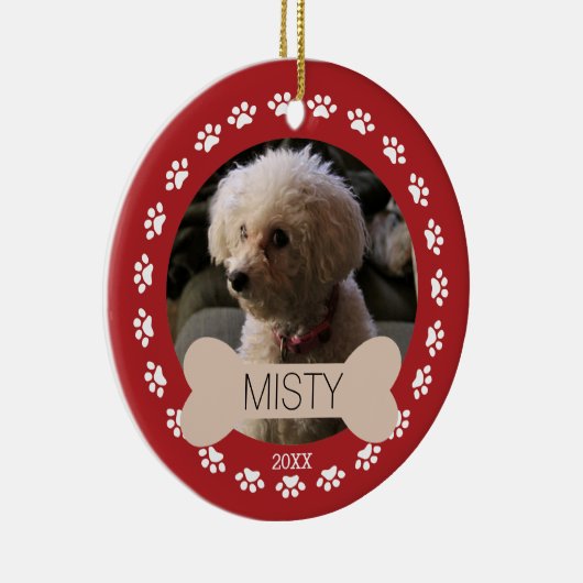 パーソナライズな足及び骨の写真犬のオーナメント セラミックオーナメント (右)