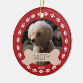 パーソナライズな足及び骨の写真犬のオーナメント セラミックオーナメント (左)