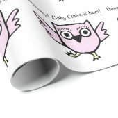 パーソナライズな踊りのベビーのフクロウのピンクの女の子 ラッピングペーパー (ロールコーナー)