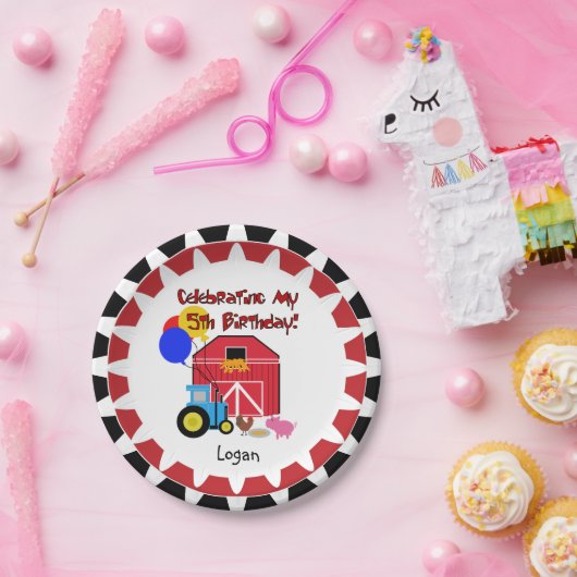 パーソナライズな農場の第5誕生日の紙皿 ペーパープレート (パーティー)