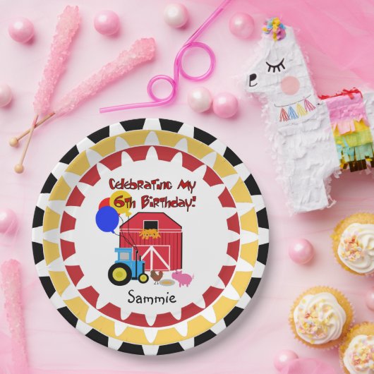パーソナライズな農場の第6誕生日の紙皿 ペーパープレート (パーティー)