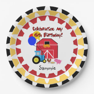 パーソナライズな農場の第6誕生日の紙皿 ペーパープレート