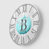 パーソナライズな農家の青いカボチャ及び白い木| ラージ壁時計 (傾斜)