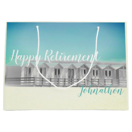 パーソナライズな退職のビーチ小屋の大きいギフトバッグ ラージペーパーバッグ (正面)