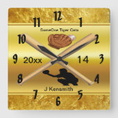 パーソナライズな野球のチャンピオンリーグデザイン スクエア壁時計 (正面)