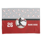 パーソナライズな野球の枕箱、赤および灰色 枕カバー (正面右)