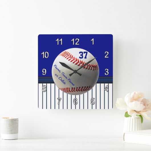 パーソナライズな野球の柱時計あなたの文字、色 スクエア壁時計 (ホーム)