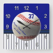 パーソナライズな野球の柱時計あなたの文字、色 スクエア壁時計 (正面)