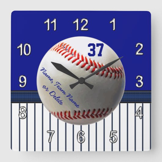 パーソナライズな野球の柱時計あなたの文字、色 スクエア壁時計 (正面)