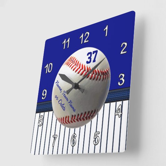 パーソナライズな野球の柱時計あなたの文字、色 スクエア壁時計 (傾斜)