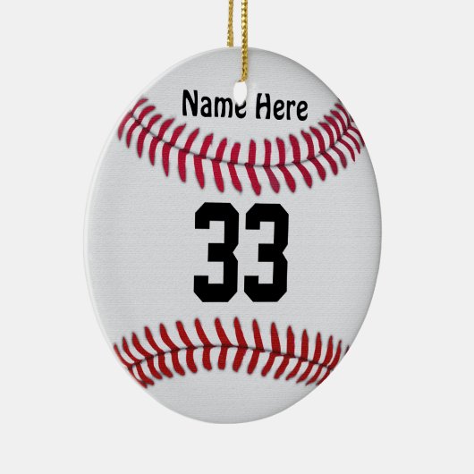 パーソナライズな野球はあなたの名前及び数を飾ります セラミックオーナメント (右)