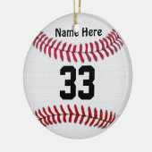 パーソナライズな野球はあなたの名前及び数を飾ります セラミックオーナメント (左)