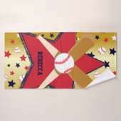 パーソナライズな野球用バットの球および星の金ゴールド バスタオル (バスタオル)